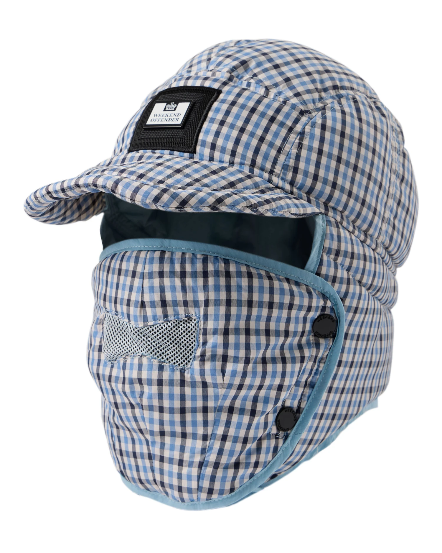 Weekend Offender Zabit Peaked Trapper Hat Blue House Check - Image 2
