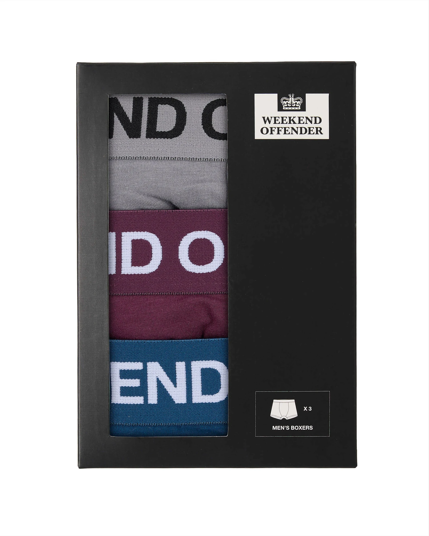 Weekend Offender Boxer Shorts Pack Of 3 Light Grey/ Deep Plum/ Juniper Blue - Image 2