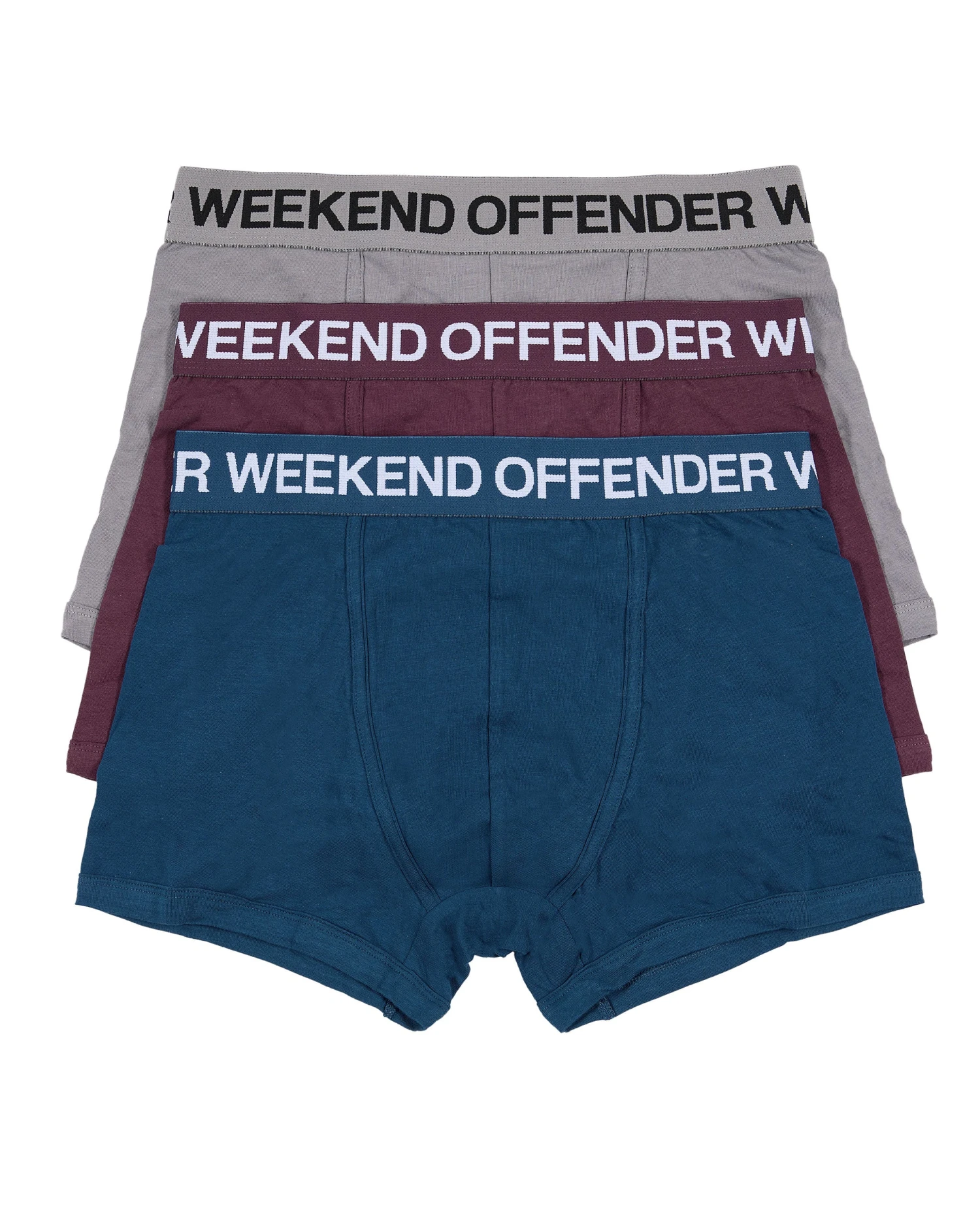 Weekend Offender Boxer Shorts Pack Of 3 Light Grey/ Deep Plum/ Juniper Blue