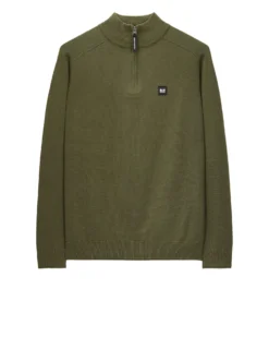 Weekend Offender Pierre Knitted Quarter Zip Sweater Dark Green