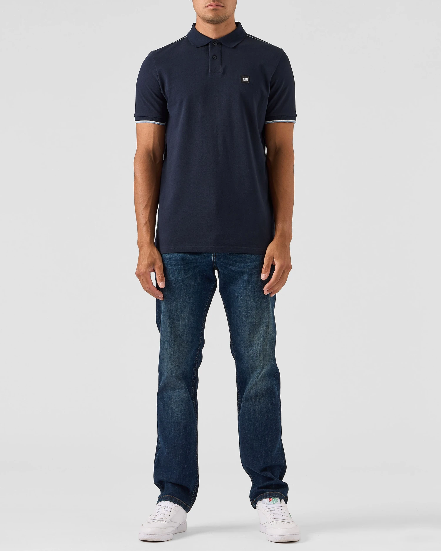 Weekend Offender Sakai Polo Shirt Navy/Blue House Check - Image 3
