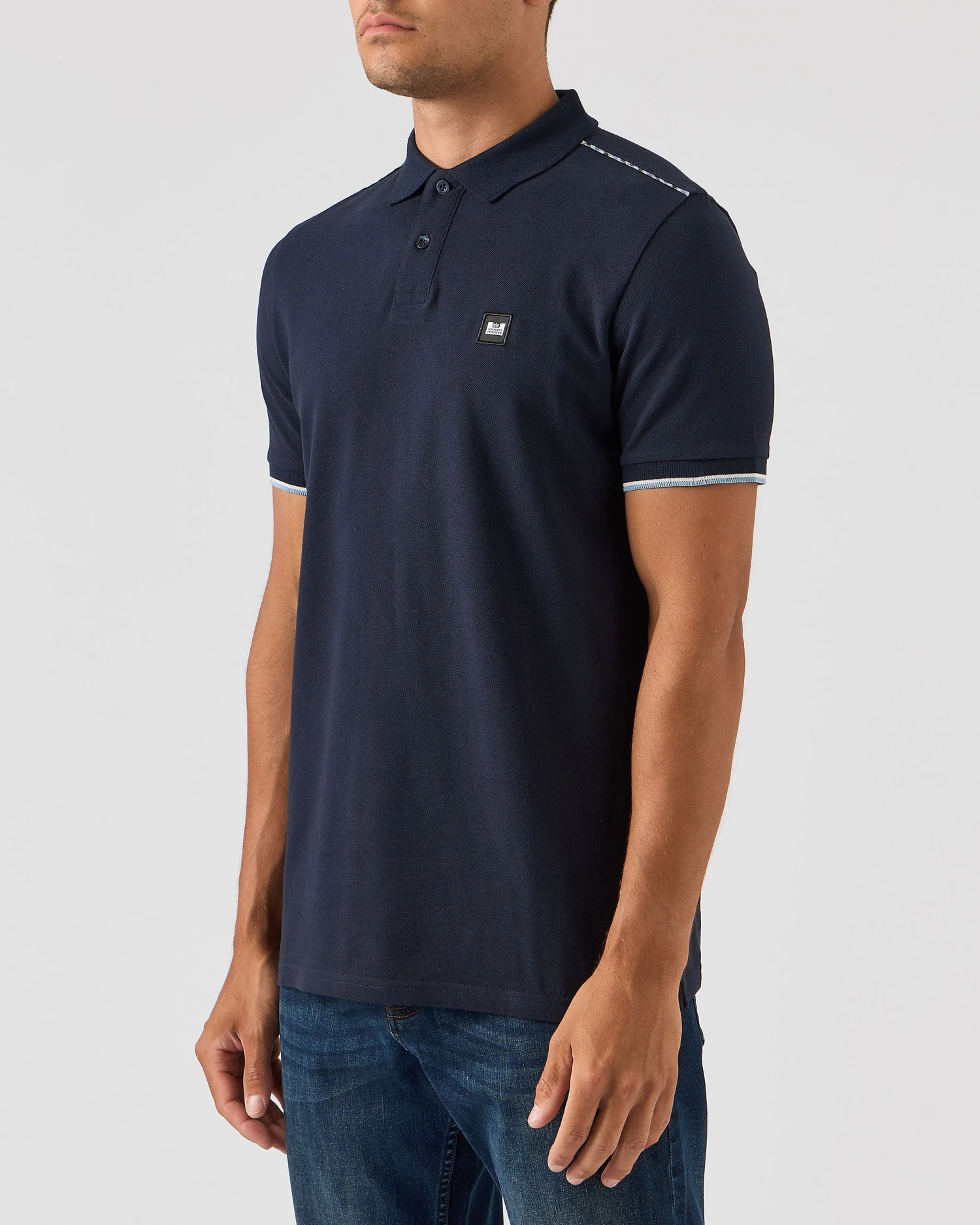 Weekend Offender Sakai Polo Shirt Navy/Blue House Check - Image 2