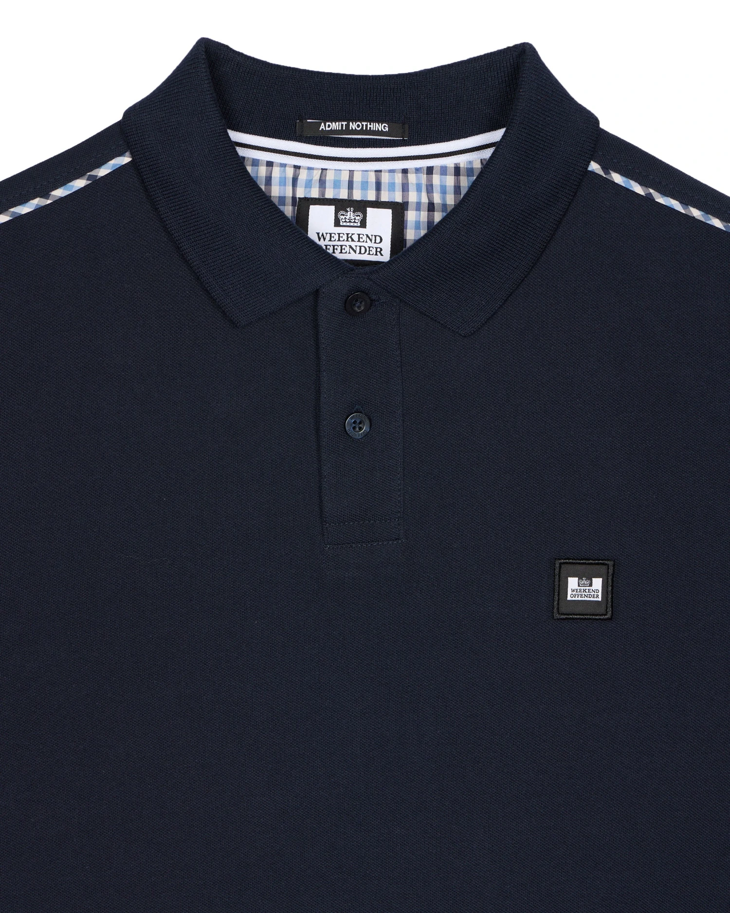 Weekend Offender Sakai Polo Shirt Navy/Blue House Check - Image 5