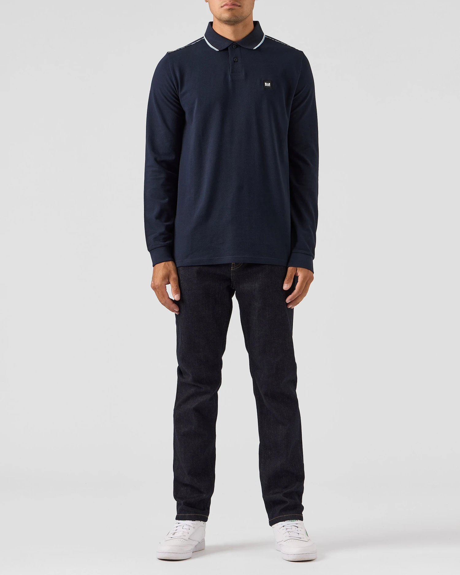 Weekend Offender Carola Long Sleeve Polo Shirt Navy/Blue House Check - Image 3