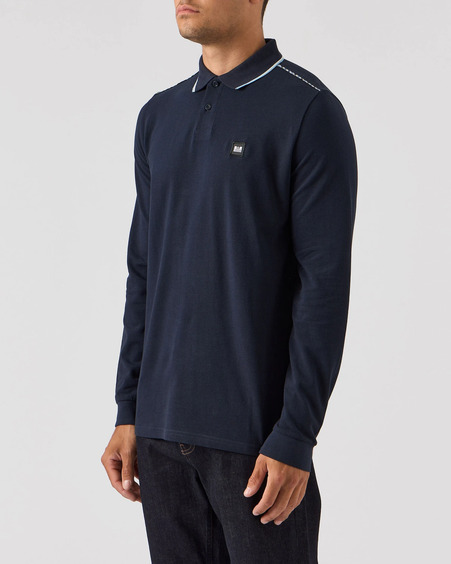 Weekend Offender Carola Long Sleeve Polo Shirt Navy/Blue House Check - Image 2