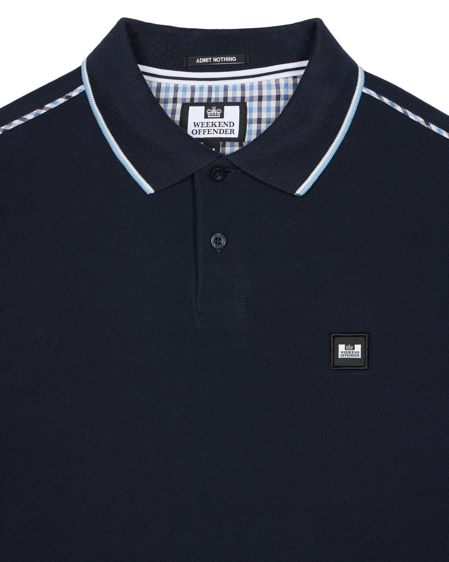 Weekend Offender Carola Long Sleeve Polo Shirt Navy/Blue House Check - Image 5