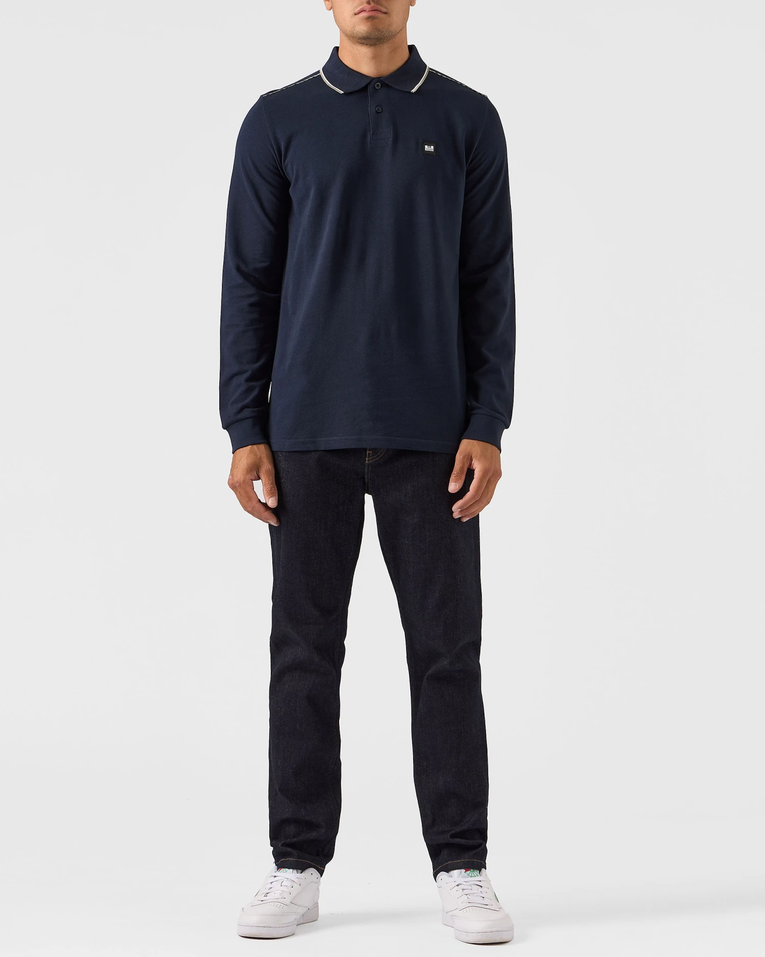 Weekend Offender Carola Long Sleeve Polo Shirt Navy/House Check - Image 3