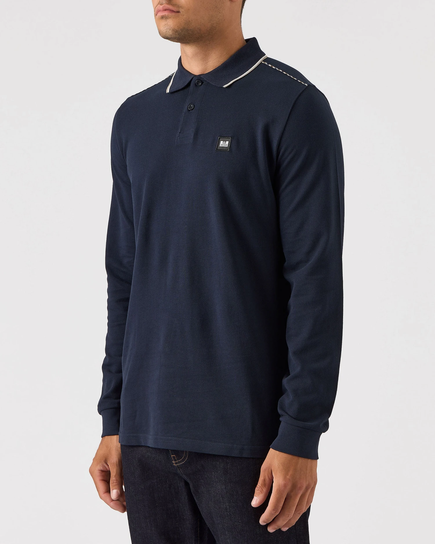 Weekend Offender Carola Long Sleeve Polo Shirt Navy/House Check - Image 2