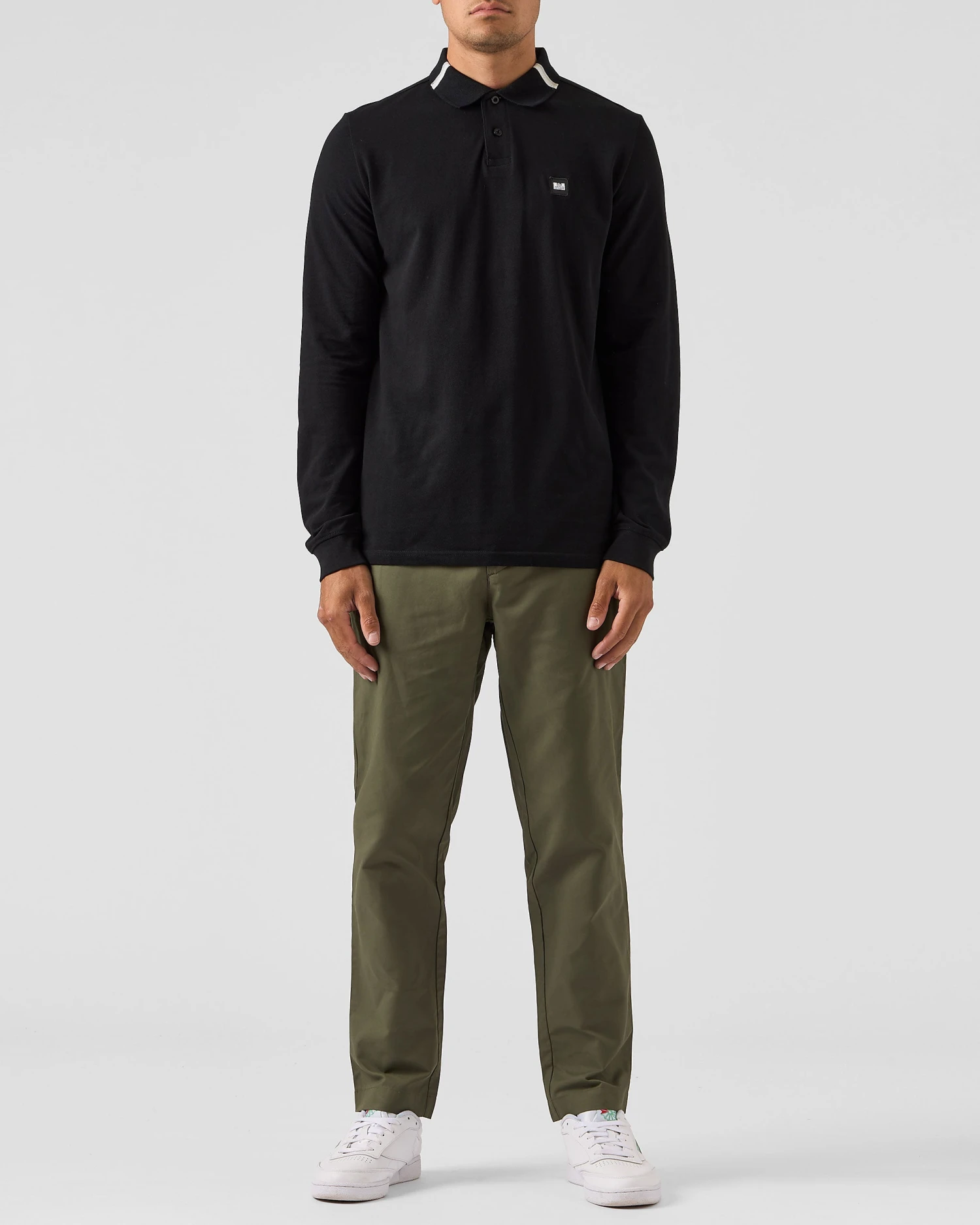 Weekend Offender Boman Long Sleeve Polo Shirt Black - Image 3