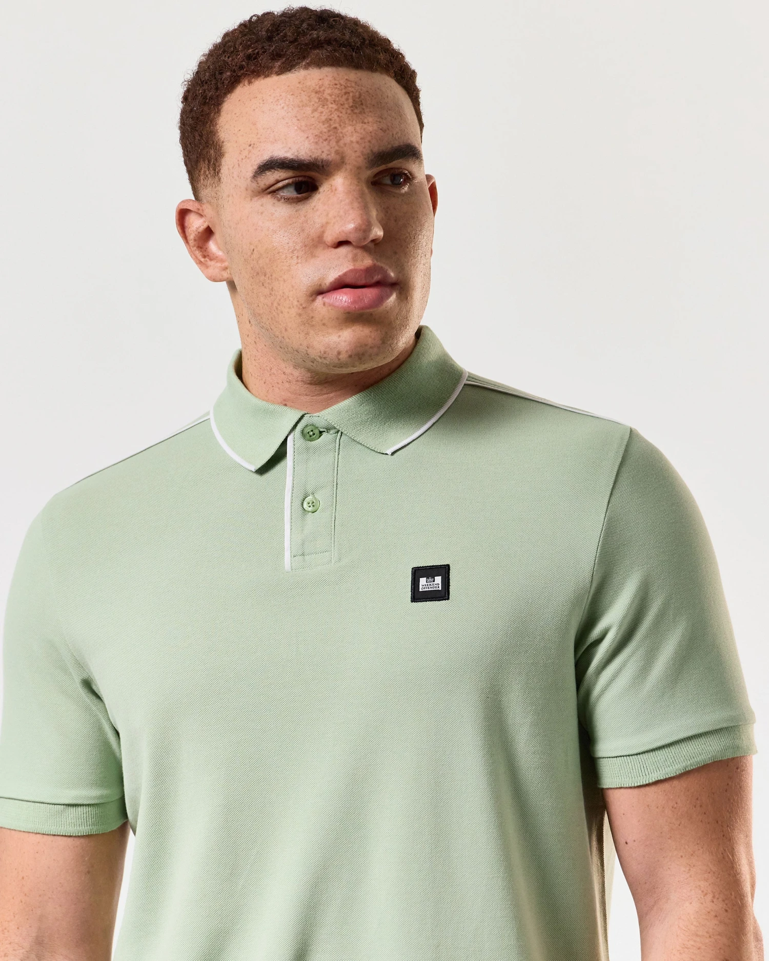 Weekend Offender Astola Polo Shirt Pale Moss Green - Image 4