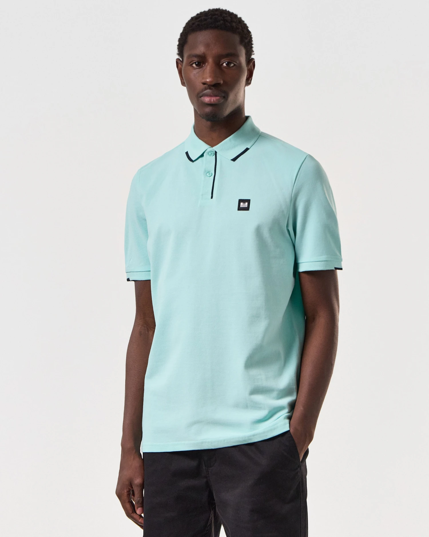 Weekend Offender Rivas Polo Shirt Celeste Green/Navy - Image 3