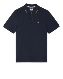 Weekend Offender Rivas Polo Shirt Navy/Cognac Brown
