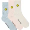 Weekend Offender Smiley Sports Socks Pink/Blue/Cream Pack Of 3