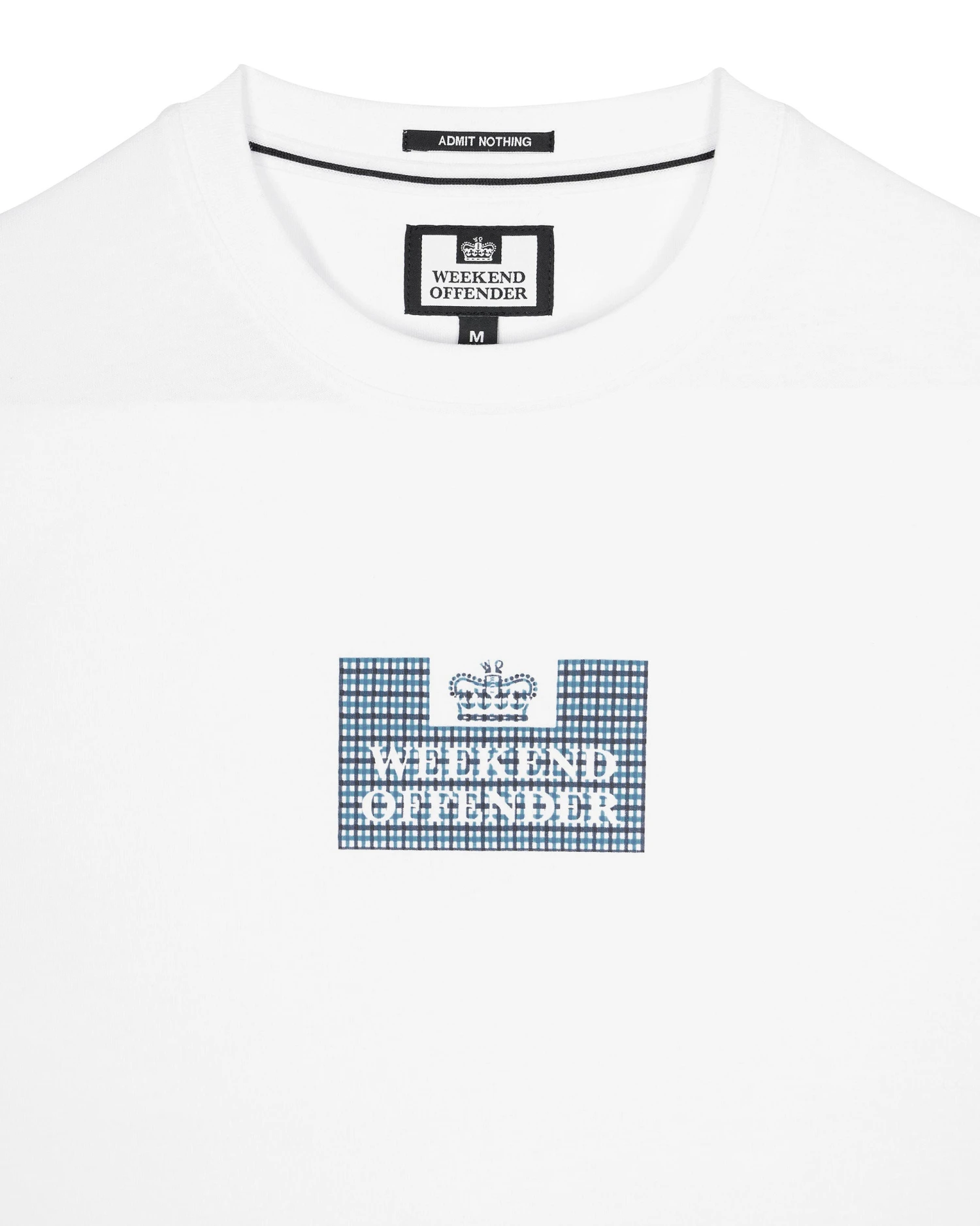 Weekend Offender Dygas T-Shirt White/Blue House Check - Image 5
